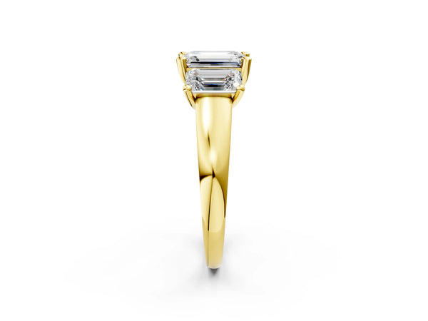 Yellow gold Three-Stone Emerald Cut Cut Solitaire Ring with Classic Prong Setting