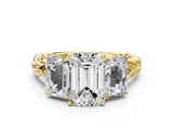 Yellow gold Three-Stone Emerald Cut Diamond Braided Band Ring with Four-Prong Setting_90
