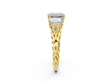 Yellow gold Three-Stone Emerald Cut Diamond Braided Band Ring with Four-Prong Setting_92