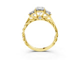 Yellow gold Three-Stone Emerald Cut Diamond Braided Band Ring with Four-Prong Setting_93