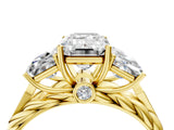 Yellow gold Three-Stone Emerald Cut Diamond Braided Band Ring with Four-Prong Setting_94