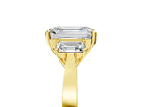 Yellow gold Three-Stone Emerald Cut Diamond Cathedral Engagement Ring with Prong Setting_11