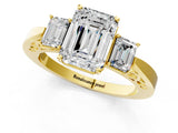 Yellow gold Three-Stone Emerald Cut Diamond Cathedral Engagement Ring with Prong Setting_7