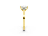 Yellow gold Three-Stone Emerald Cut Diamond Cathedral Engagement Ring with Prong Setting_8
