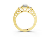 Yellow gold Three-Stone Emerald Cut Diamond Cathedral Engagement Ring with Prong Setting_9
