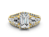 Yellow gold Three-Stone Emerald Cut Diamond Engagement Ring with Pave Band and Prong Setting_14