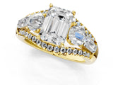Yellow gold Three-Stone Emerald Cut Diamond Engagement Ring with Pave Band and Prong Setting_15