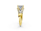 Yellow gold Three-Stone Emerald Cut Diamond Engagement Ring with Pave Band and Prong Setting_16