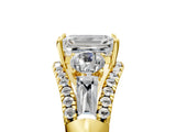 Yellow gold Three-Stone Emerald Cut Diamond Engagement Ring with Pave Band and Prong Setting_19