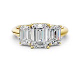 Yellow gold Three-Stone Emerald Cut Diamond Engagement Ring with Prong Setting on a White Gold Band_42