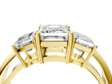 Yellow gold Three-Stone Emerald Cut Diamond Engagement Ring with Prong Setting on a White Gold Band_46