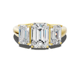 Yellow gold Three-Stone Emerald Cut Diamond Engagement Ring with Prong Setting_3