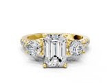 Yellow gold Three-Stone Emerald Cut Diamond Pavé Band with Four-Prong Setting_46