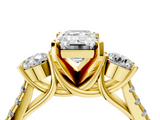 Yellow gold Three-Stone Emerald Cut Diamond Pavé Band with Four-Prong Setting_50