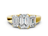 Yellow gold Three-Stone Emerald Cut Diamond Ring with Channel Set Band and Four-Prong Setting_19