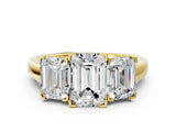 Yellow gold Three-Stone Emerald Cut Diamond Ring with Channel Set Band and Four-Prong Setting_26