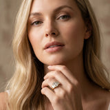 Yellow gold Three-Stone Emerald Cut Diamond Ring with Channel Set Band and Four-Prong Setting_37