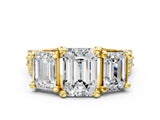 Yellow gold Three-Stone Emerald Cut Diamond Ring with Channel-Set Band and Four-Prong Setting_64