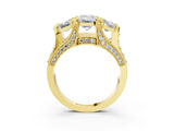 Yellow gold Three-Stone Emerald Cut Diamond Ring with Channel-Set Band and Four-Prong Setting_67