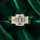 Yellow gold Three-Stone Emerald Cut Diamond Ring with Channel Set Band and Four-Prong Setting_9