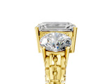 Yellow gold Three-Stone Emerald Cut Diamond Ring with Channel-Set Band and Prong Setting_11
