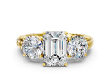 Yellow gold Three-Stone Emerald Cut Diamond Ring with Channel-Set Band and Prong Setting_6