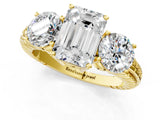 Yellow gold Three-Stone Emerald Cut Diamond Ring with Channel-Set Band and Prong Setting_7