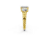 Yellow gold Three-Stone Emerald Cut Diamond Ring with Channel-Set Band and Prong Setting_8