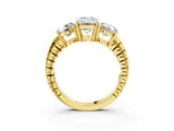 Yellow gold Three-Stone Emerald Cut Diamond Ring with Channel-Set Band and Prong Setting_9