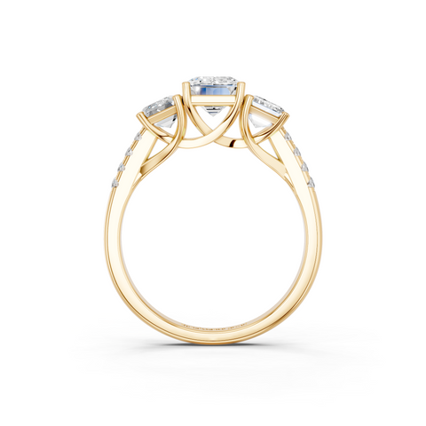 Yellow gold Three-Stone Emerald Cut Diamond Ring with Pavé Band and Prong Setting_6