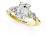 Yellow gold Three-Stone Emerald Cut Diamond Ring with Pear Side Stones in Four-Prong Setting_175