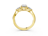 Yellow gold Three-Stone Emerald Cut Diamond Ring with Pear Side Stones in Four-Prong Setting_177