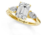 Yellow gold Three-Stone Emerald Cut Diamond Ring with Pear  Side Stones in Four-Prong Setting_21