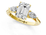 Yellow gold Three-Stone Emerald Cut Diamond Ring with Pear  Side Stones in Four-Prong Setting_27