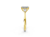 Yellow gold Three-Stone Emerald Cut Diamond Ring with Pear  Side Stones in Four-Prong Setting_28
