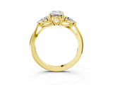 Yellow gold Three-Stone Emerald Cut Diamond Ring with Pear  Side Stones in Four-Prong Setting_29