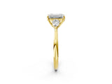 Yellow gold Three-Stone Emerald Cut Diamond Ring with Pear  Side Stones in Four-Prong Setting_58