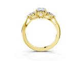 Yellow gold Three-Stone Emerald Cut Diamond Ring with Pear  Side Stones in Four-Prong Setting_59