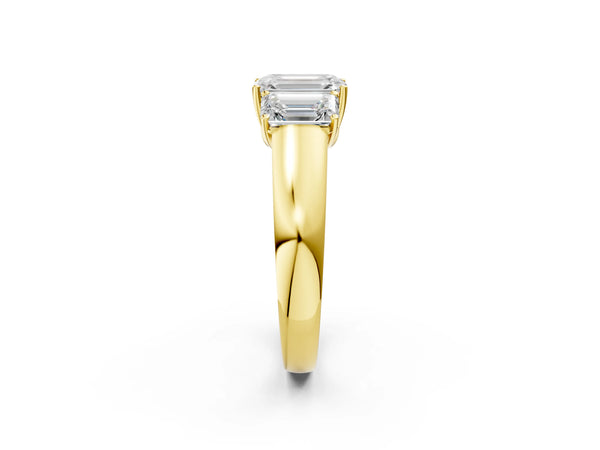 Yellow Gold Emerald Cut Three Stone Engagement Ring Setting with Touching Matching Side Stones
