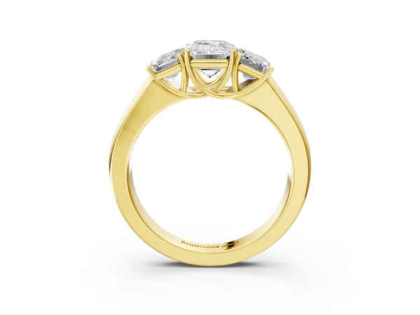 Yellow Gold Emerald Cut Three Stone Engagement Ring Setting with Touching Matching Side Stones