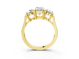 Yellow gold Three-Stone Emerald Cut Diamond Ring with Round Accent Stones, Prong Setting, and Classic Band_6