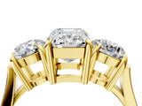 Yellow gold Three-Stone Emerald Cut Diamond Ring with Round Accent Stones, Prong Setting, and Classic Band_7