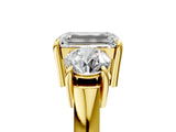 Yellow gold Three-Stone Emerald Cut Diamond Ring with Round Accent Stones, Prong Setting, and Classic Band_8
