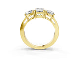 Yellow gold Three-Stone Emerald Cut Diamond Ring with Round Side Stones, Classic Band, and Four-Prong Setting_10