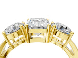 Yellow gold Three-Stone Emerald Cut Diamond Ring with Round Side Stones, Classic Band, and Four-Prong Setting_11