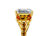 Yellow gold Three-Stone Emerald Cut Diamond Ring with Round with Citrine side stone Pavé Band and Prong Setting_5