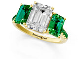 Yellow gold Three-Stone Emerald Cut Diamond Ring with Round with Emerald side stone Pavé Band and Prong Setting_1