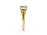 Yellow gold Three-Stone Emerald Cut Diamond Ring with Round with Yellow Sapphire side stone Pavé Band and Prong Setting_2