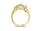 Yellow gold Three-Stone Emerald Cut Diamond Ring with Round with Yellow Sapphire side stone Pavé Band and Prong Setting_3