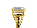 Yellow gold Three-Stone Emerald Cut Diamond Ring with Round with Yellow Sapphire side stone Pavé Band and Prong Setting_5
